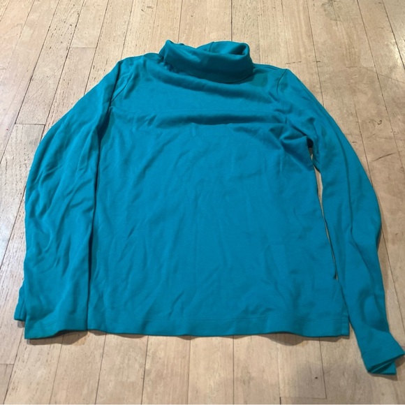 Lands' End Women's Cyan Turtleneck Top S 6-8 Long Sleeve Shaped Relaxed Cotton - Picture 1 of 3